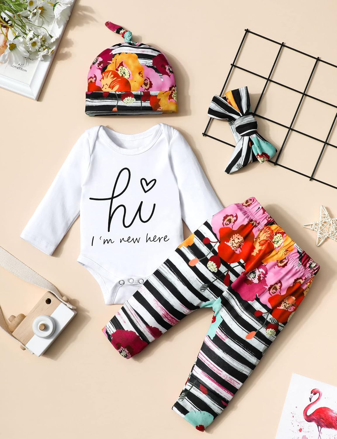 Newborn Baby Girl Clothes Im New Here Infant Newborn Outfit Cute Toddler Baby Girl Outfits 4PC Set